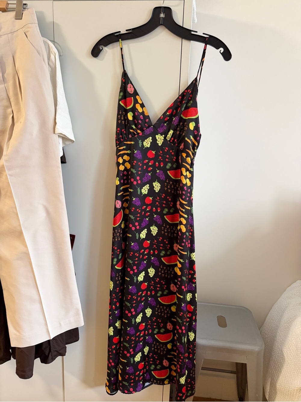 Lisa Says Gah Black Fruit-Print Christy Slip Midi Dress